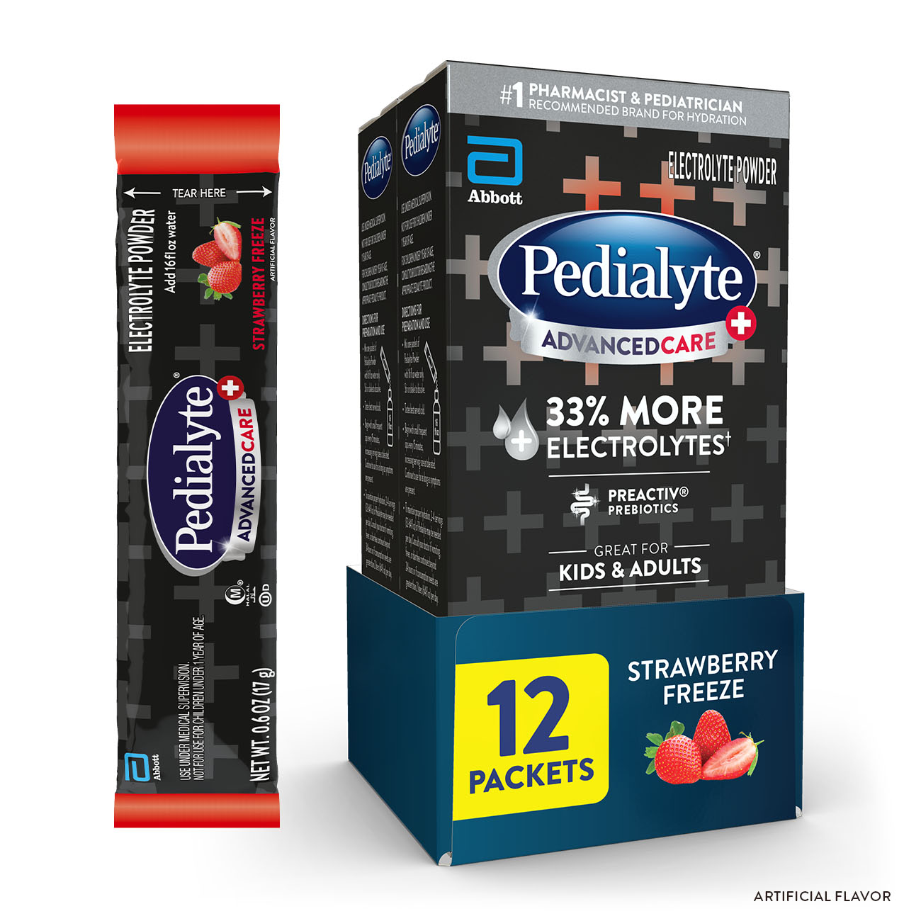 Pedialyte Advanced Care Plus Powder Packs in Strawberry Freeze, 12 Packets