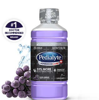 Pedialyte advanced care plus liter, iced grape, electrolyte solution.