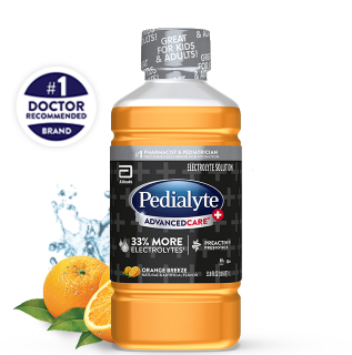 Pedialyte advanced care plus liter, orange breeze, electrolyte solution.