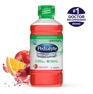 Pedialyte advanced care liter with immune support, cherry punch, electrolyte solution.