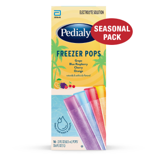 Pedialyte freezer pops seasonal summer variety pack, including grape, blue raspberry, cherry, and orange flavors, 16ct, electrolyte solution