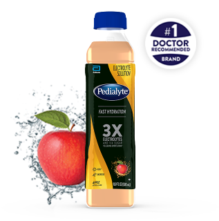 Pedialyte half liter, apple, electrolyte solution.