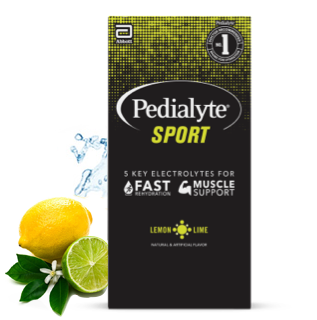 Pedialyte sport powder pack, lemon lime, electrolyte powder.