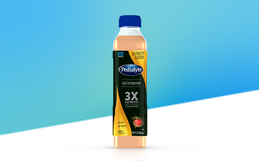 Pedialyte half liter, apple, electrolyte solution.